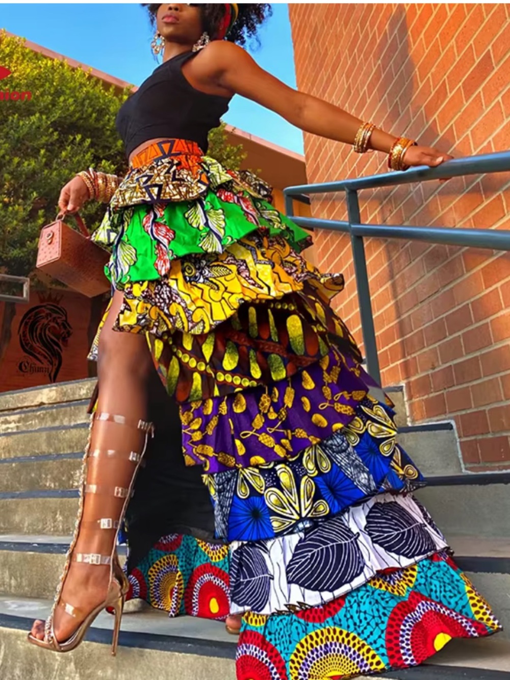 Utopia Africa Designs Vibrant Multicolor Tiered High-Low Ankara Skirt